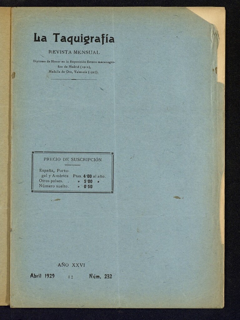 Miniatura de La Taquigrafía. Abril de 1929, nº 232