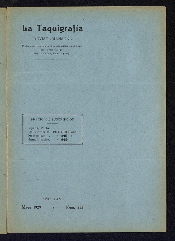 Miniatura de La Taquigrafía. Mayo de 1929, nº 233
