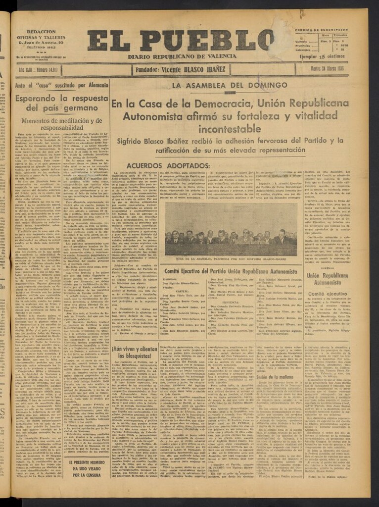 Miniatura de El Pueblo : Diario republicano de Valencia del 24 de marzo de 1936, nº 14.919