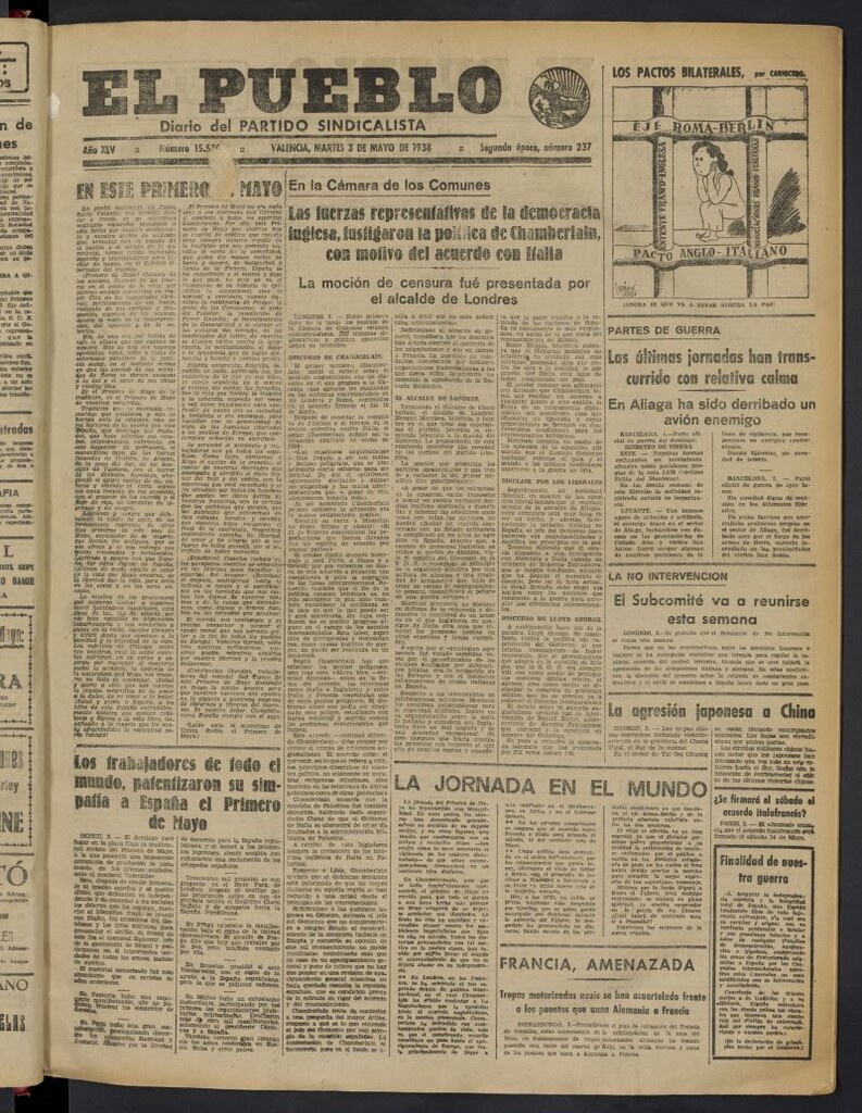 Miniatura de El Pueblo : Diario republicano de Valencia del 3 de mayo de 1938, nº 15.570