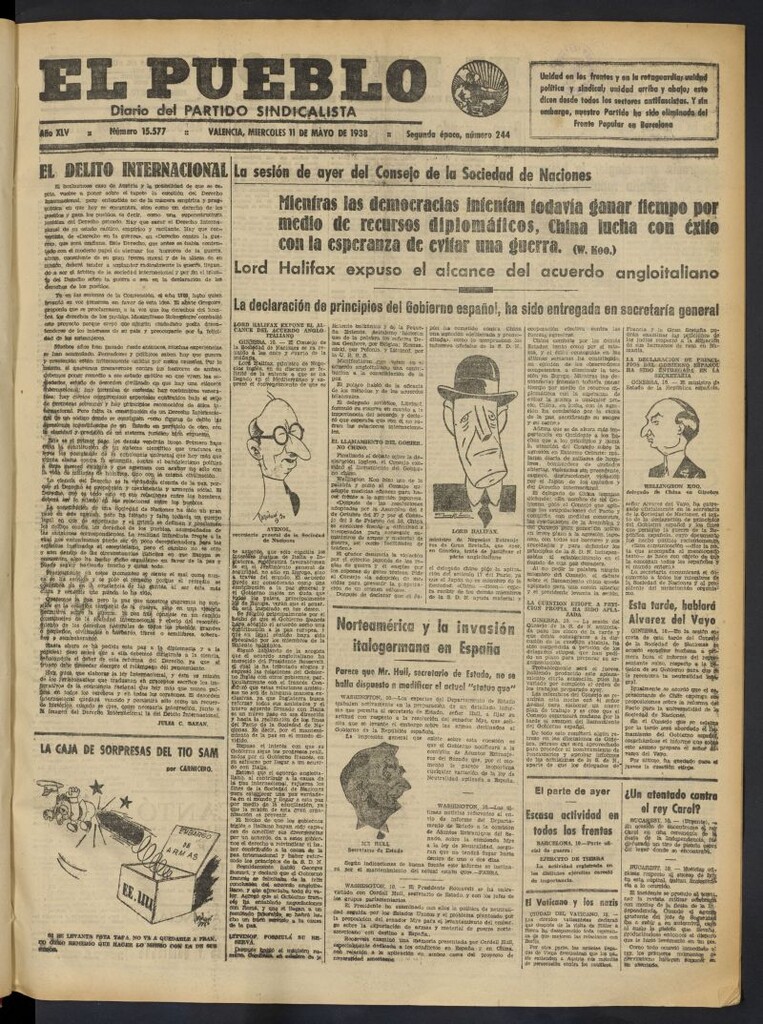 Miniatura de El Pueblo : Diario republicano de Valencia del 11 de mayo de 1938, nº 15.577