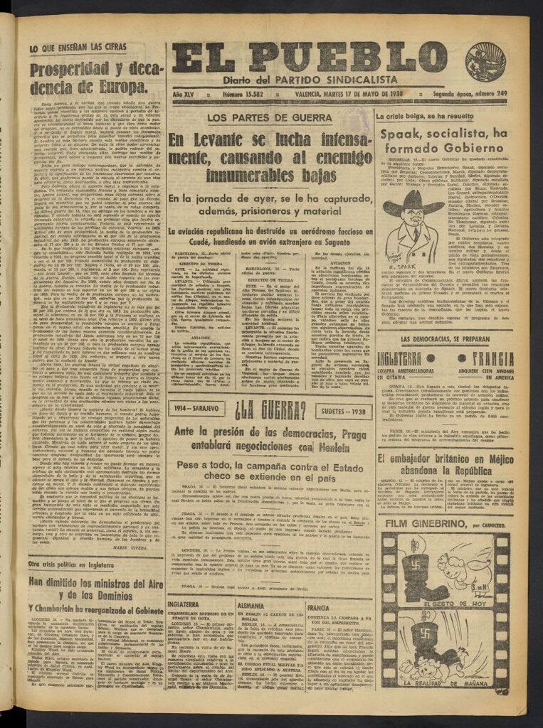 Miniatura de El Pueblo : Diario republicano de Valencia del 17 de mayo de 1938, nº 15.582