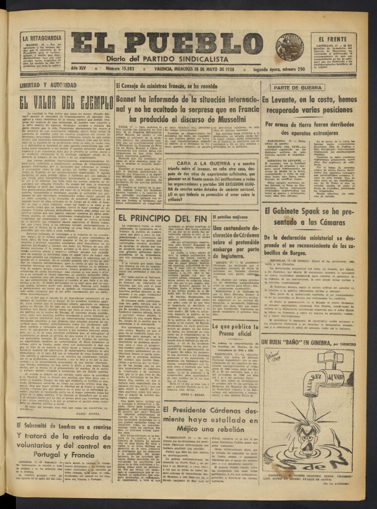 Miniatura de El Pueblo : Diario republicano de Valencia del 18 de mayo de 1938, nº 15.583