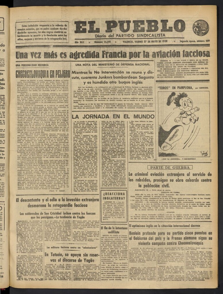Miniatura de El Pueblo : Diario republicano de Valencia del 27 de mayo de 1938, nº 15.591