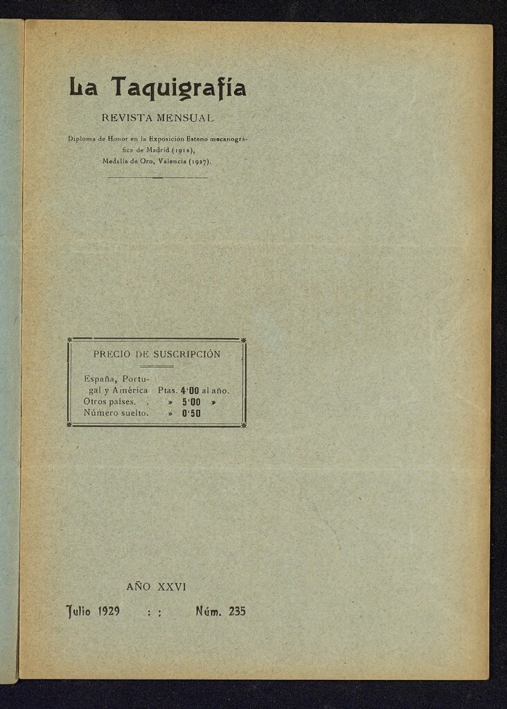 Miniatura de La Taquigrafía. Julio de 1929, nº 235