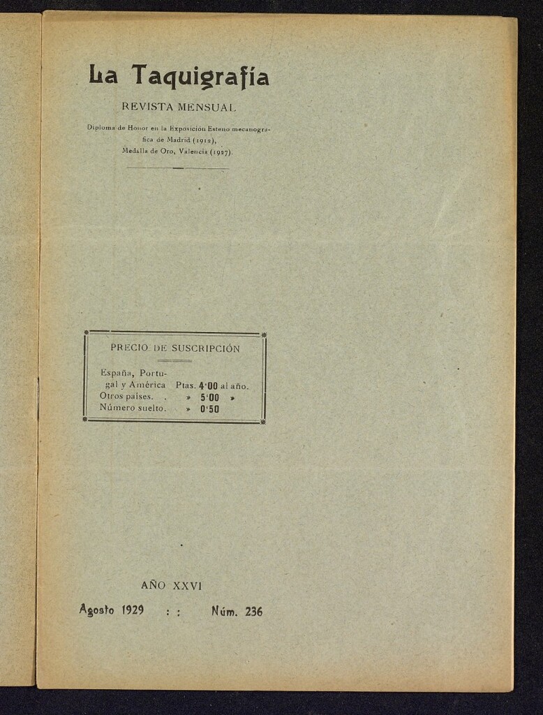 Miniatura de La Taquigrafía. Agosto de 1929, nº 236