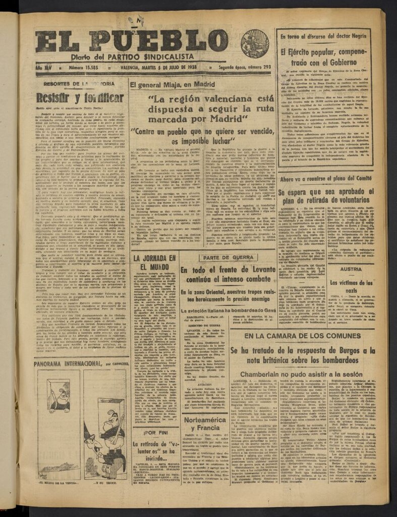 Miniatura de El Pueblo : Diario republicano de Valencia del 5 de julio de 1938, nº 15.585