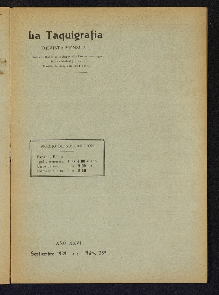 Miniatura de La Taquigrafía. Septiembre de 1929, nº 237