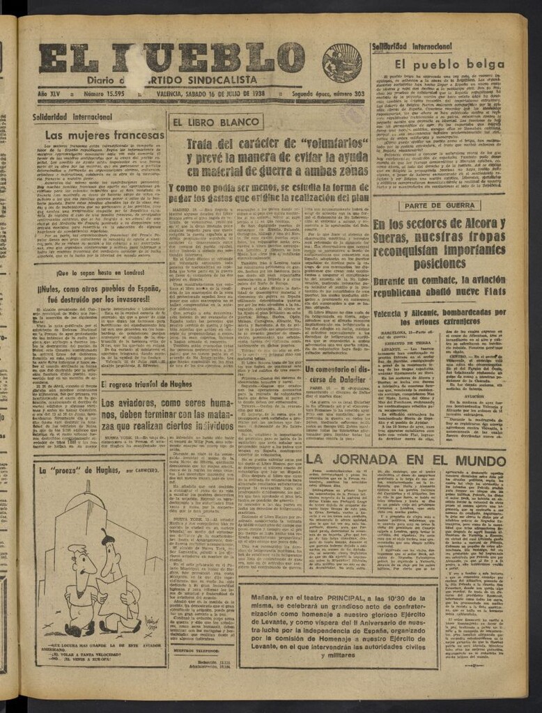 Miniatura de El Pueblo : Diario republicano de Valencia del 16 de julio de 1938, nº 15.595