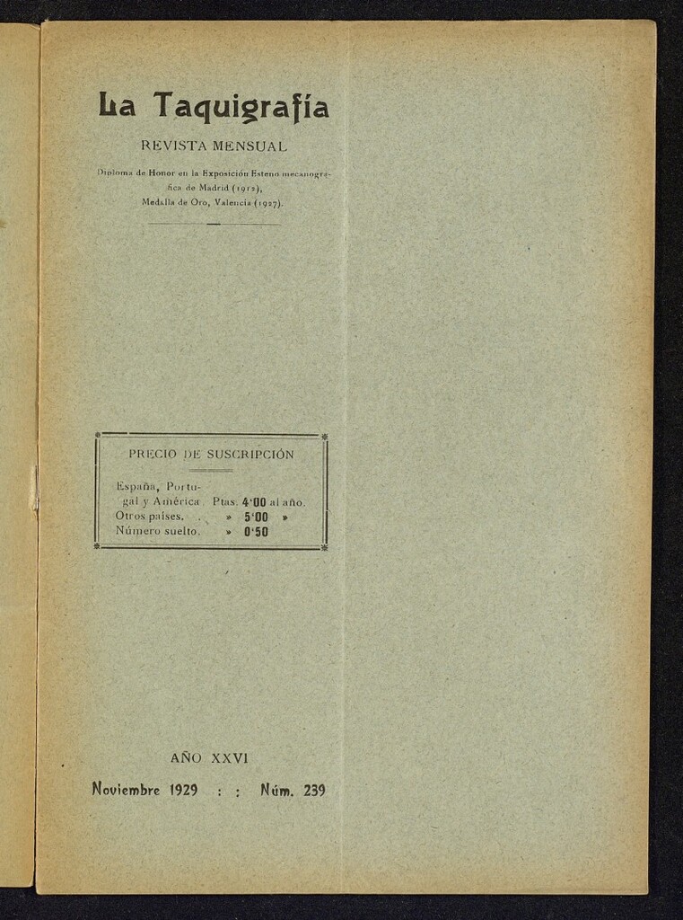Miniatura de La Taquigrafía. Noviembre de 1929, nº 239