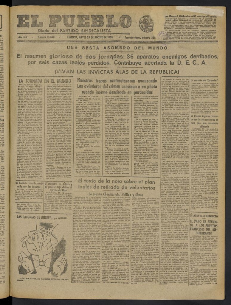 Miniatura de El Pueblo : Diario republicano de Valencia del 25 de agosto de 1938, nº 15.630