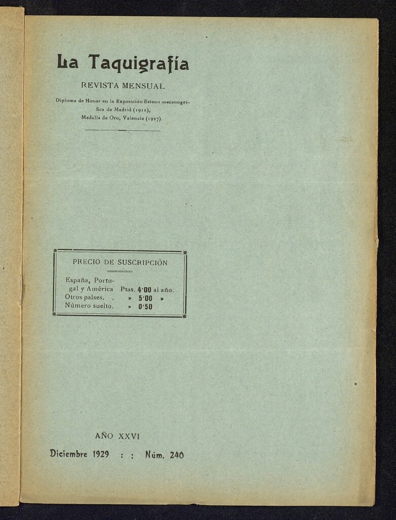 Miniatura de La Taquigrafía. Diciembre de 1929, nº 240