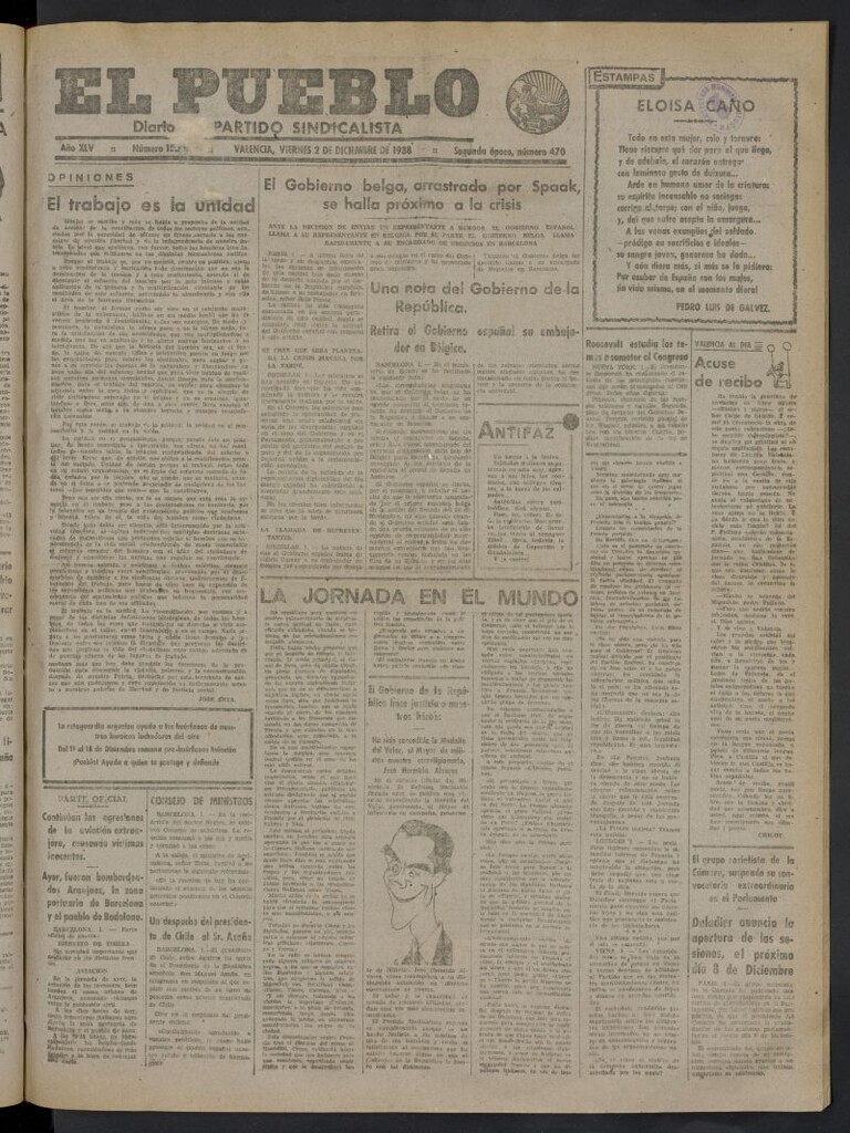 Miniatura de El Pueblo : Diario republicano de Valencia del 2 de diciembre de 1938, nº 15.716