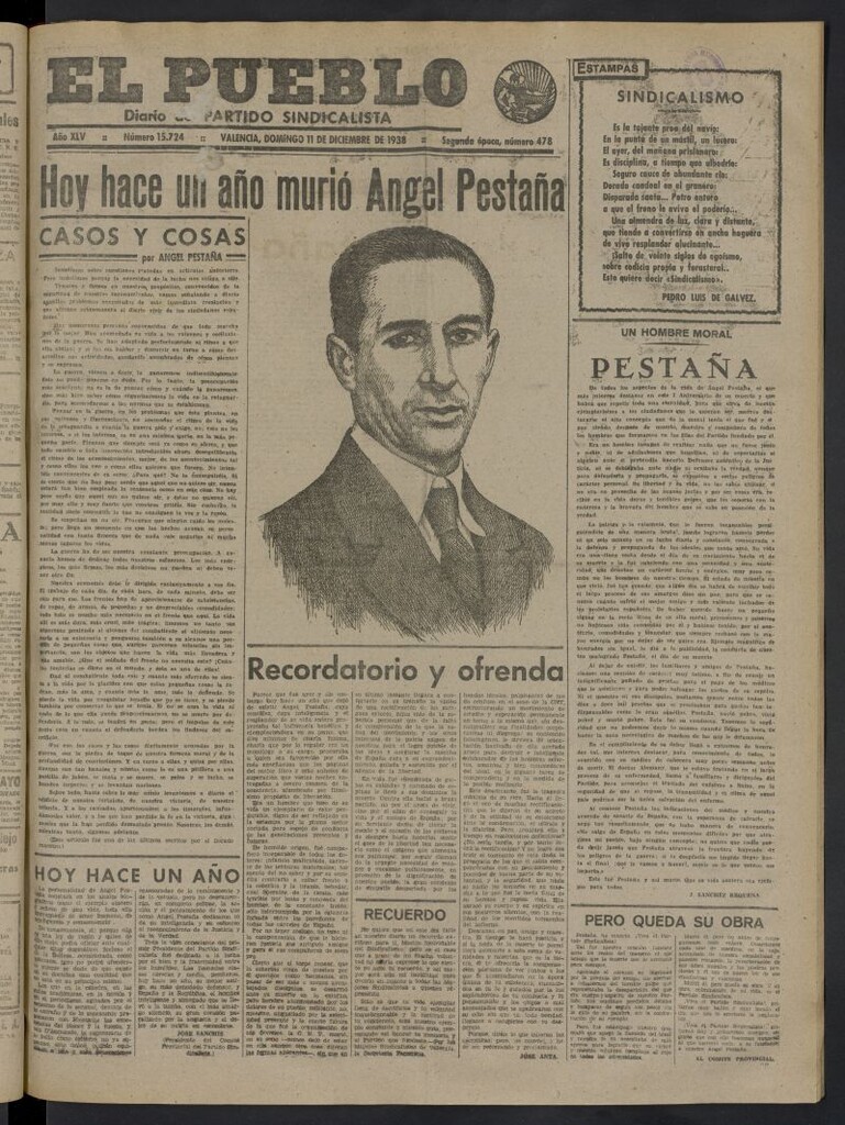 Miniatura de El Pueblo : Diario republicano de Valencia del 11 de diciembre de 1938, nº 15.724