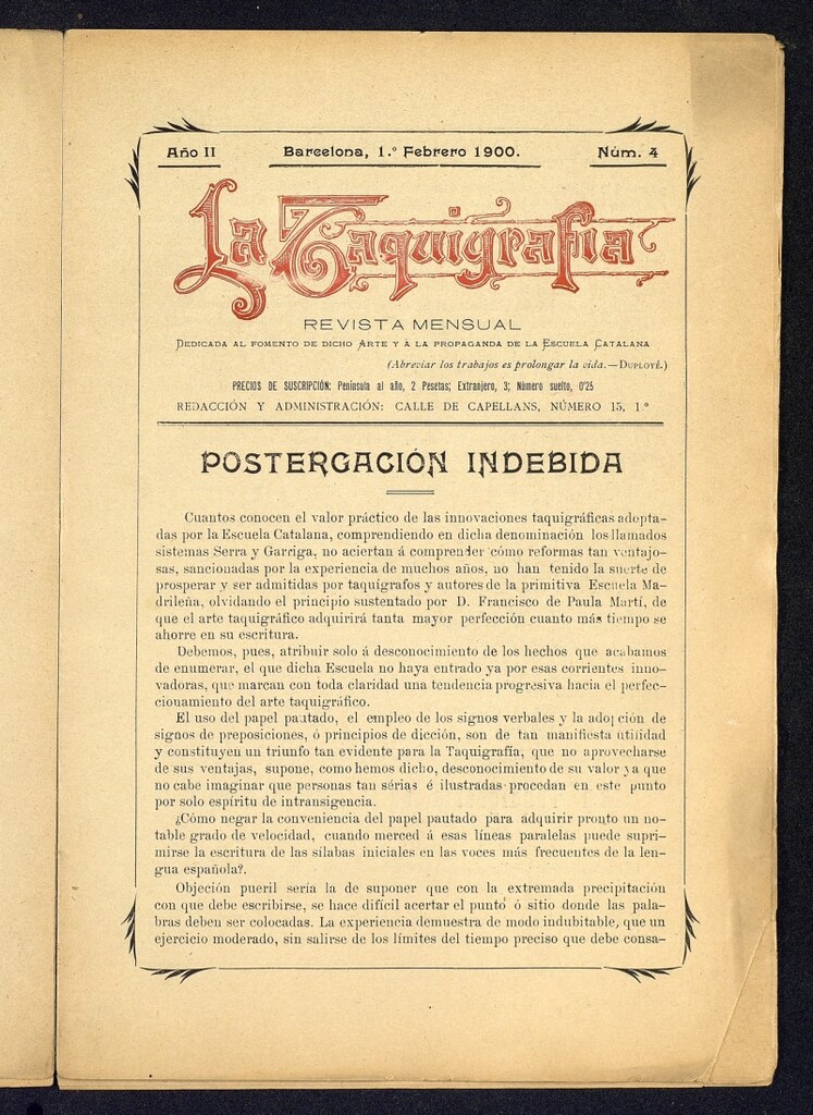 Miniatura de La Taquigrafía. Febrero de 1900, nº 4