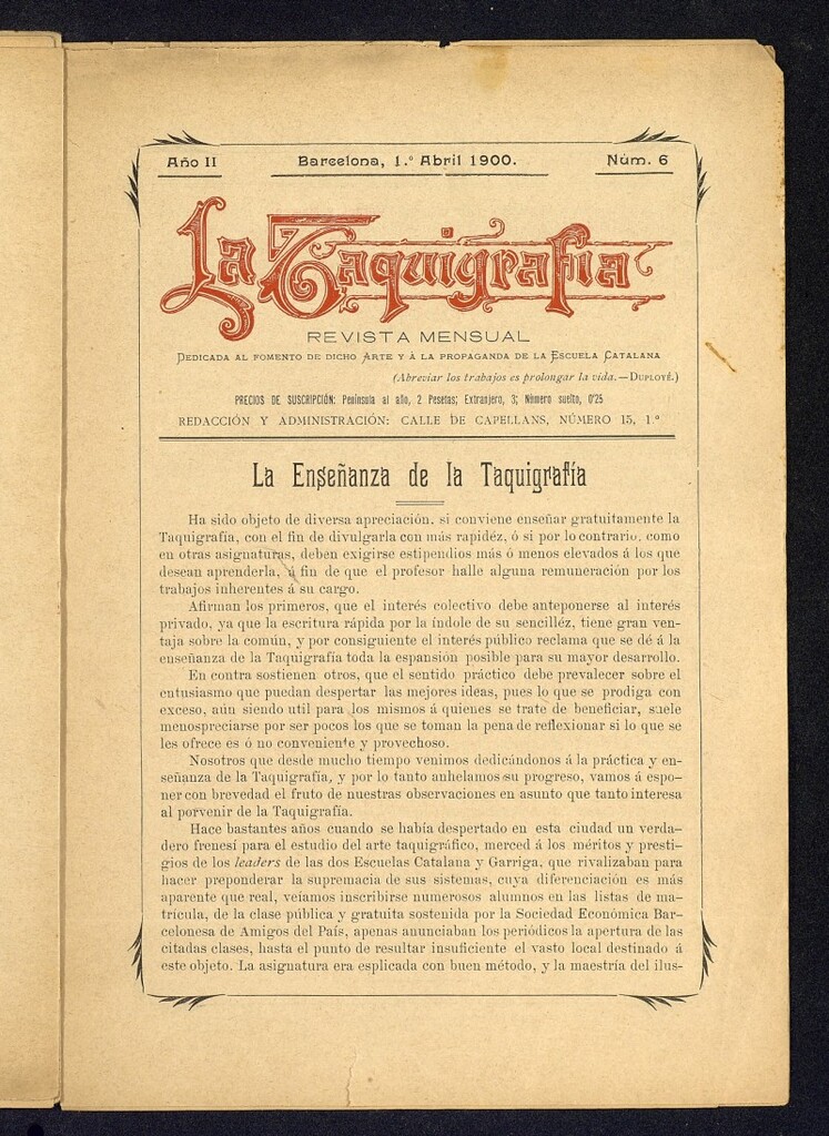 Miniatura de La Taquigrafía. Abril de 1900, nº 6