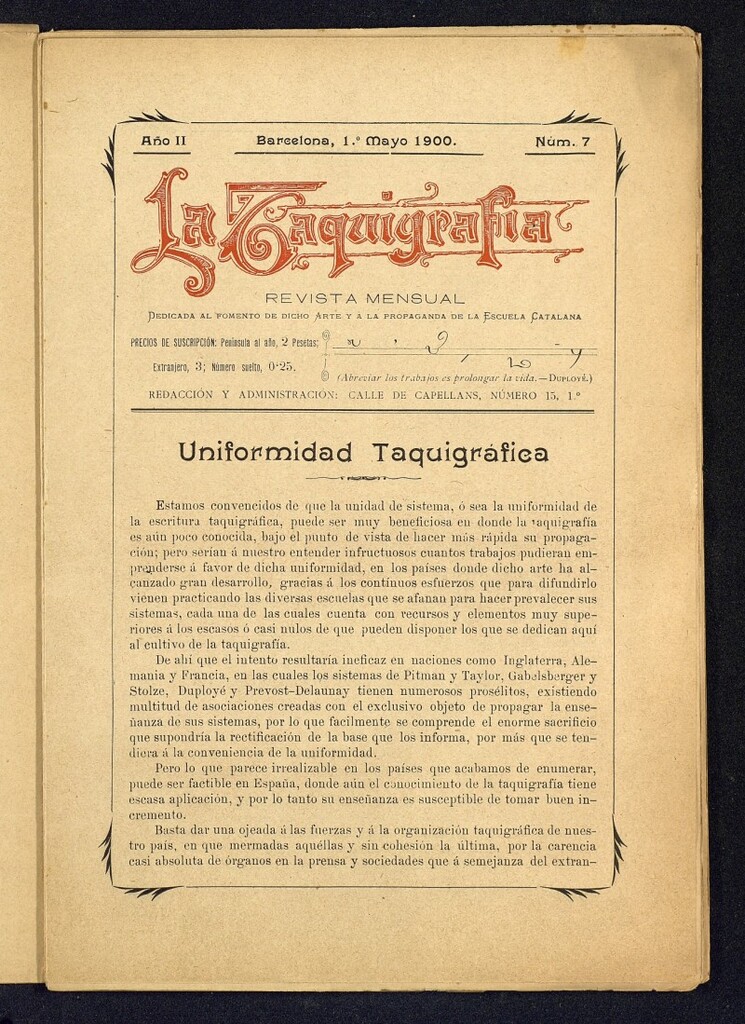 Miniatura de La Taquigrafía. Mayo de 1900, nº 7