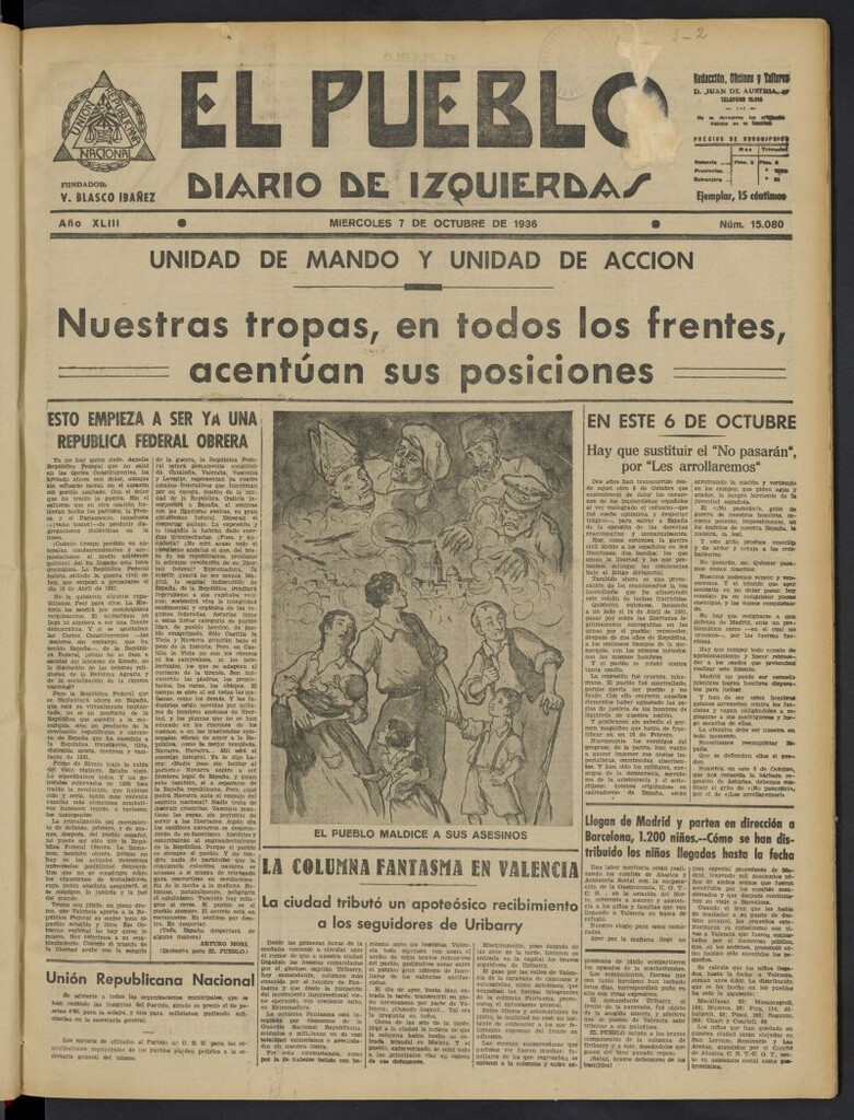 Miniatura de El Pueblo : Diario republicano de Valencia del 7 de octubre de 1936, nº 15.080