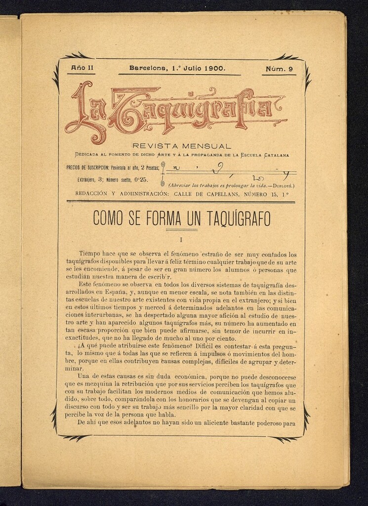 Miniatura de La Taquigrafía. Julio de 1900, nº 9