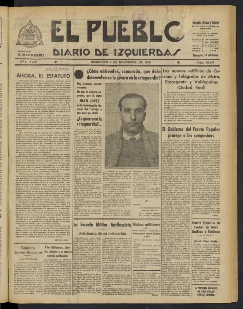Miniatura de El Pueblo : Diario republicano de Valencia del 4 de noviembre de 1936, nº 15.104