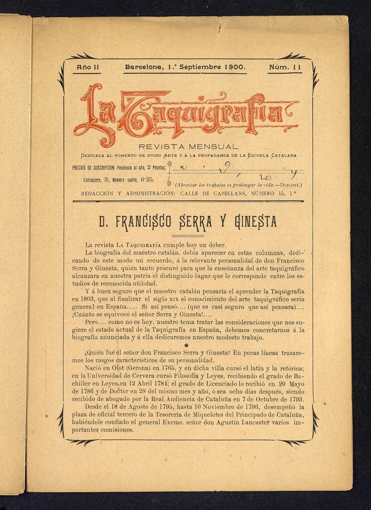 Miniatura de La Taquigrafía. Septiembre de 1900, nº 11