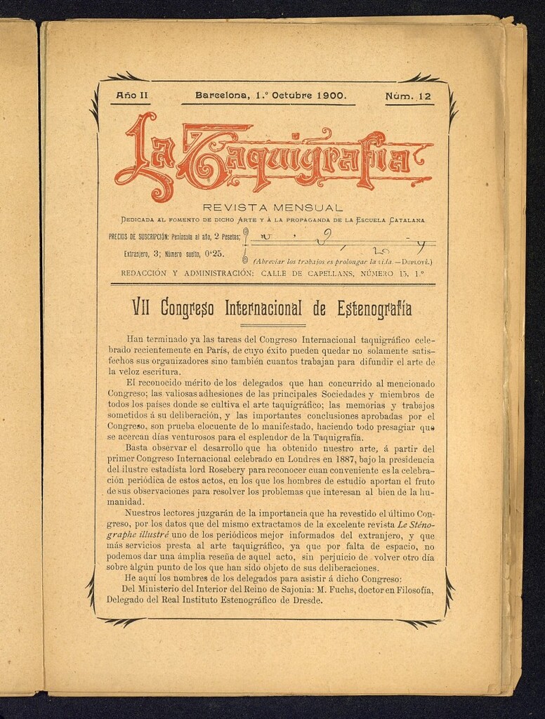 Miniatura de La Taquigrafía. Octubre de 1900, nº 12