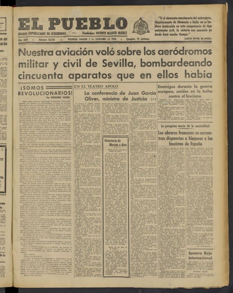 Miniatura de El Pueblo : Diario republicano de Valencia del 5 de diciembre de 1936, nº 15.132