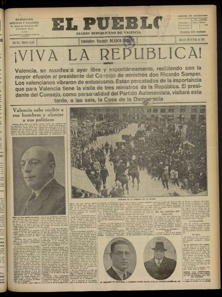Miniatura de El Pueblo : Diario republicano de Valencia  del 20 de mayo de 1934, nº 14.378