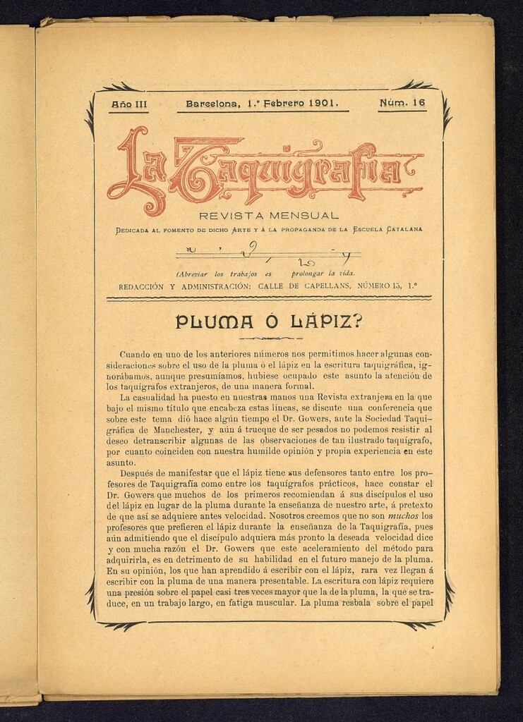 Miniatura de La Taquigrafía del 1 de Febrero de 1901, nº 16