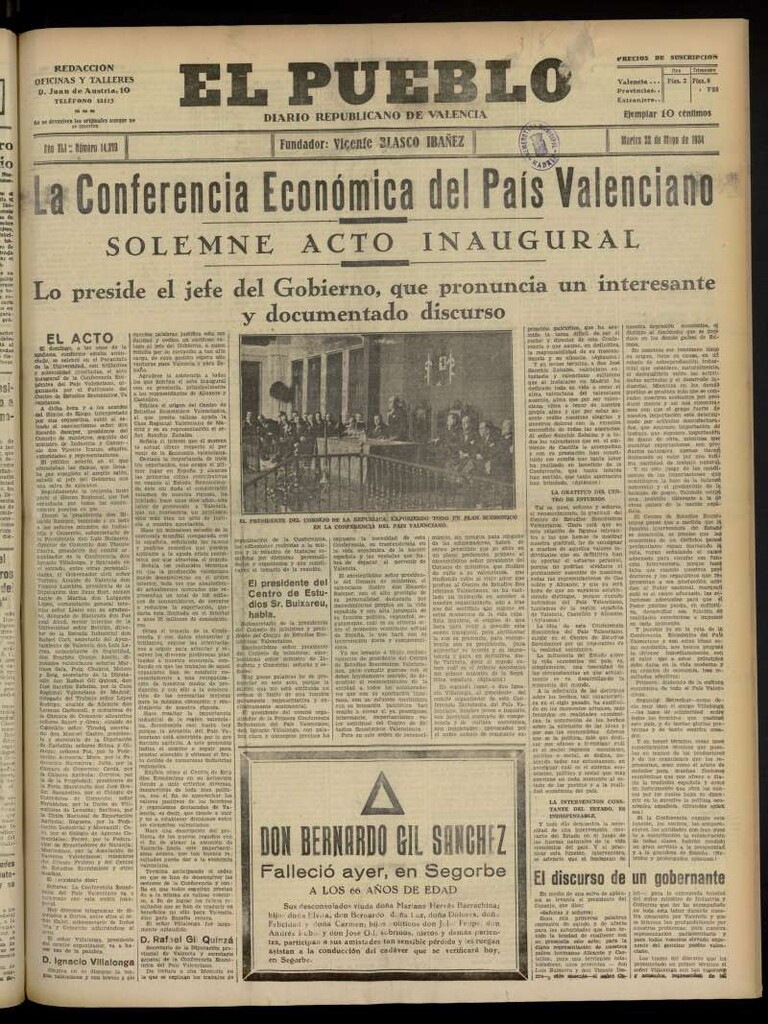 Miniatura de El Pueblo : Diario republicano de Valencia  del 22 de mayo de 1934, nº 14.379