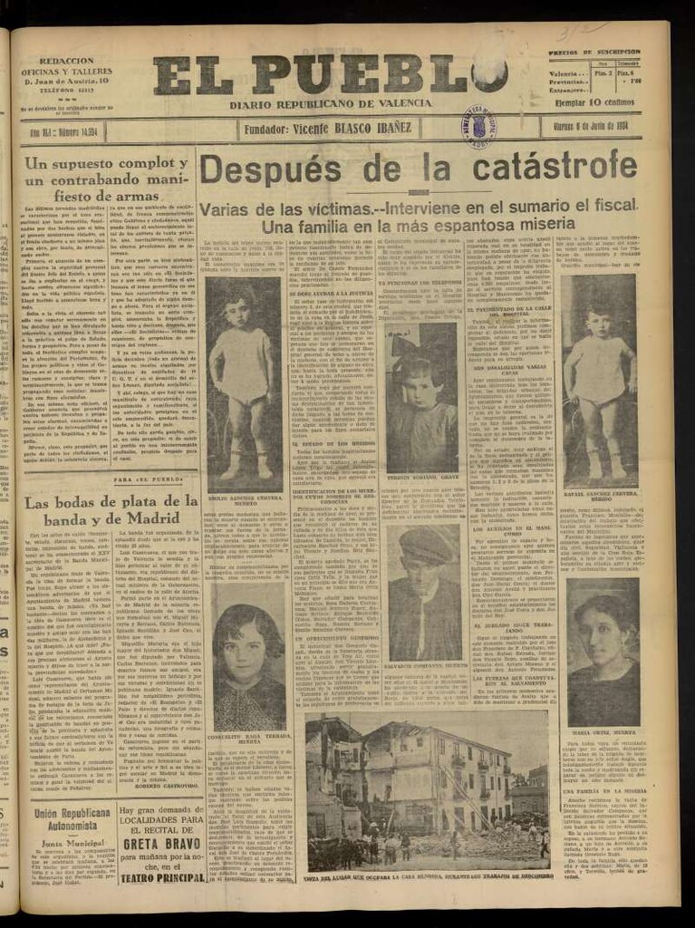 Miniatura de El Pueblo : Diario republicano de Valencia  del 8 de junio de 1934, nº 14.394