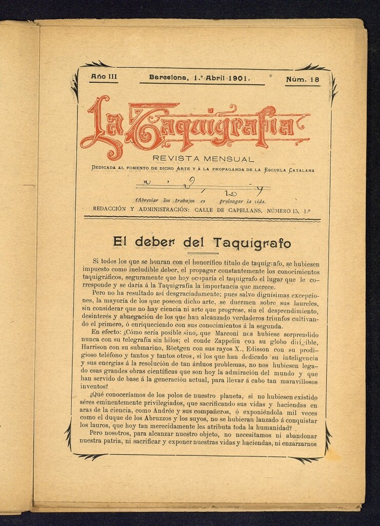 Miniatura de La Taquigrafía. Abril de 1901, nº 18