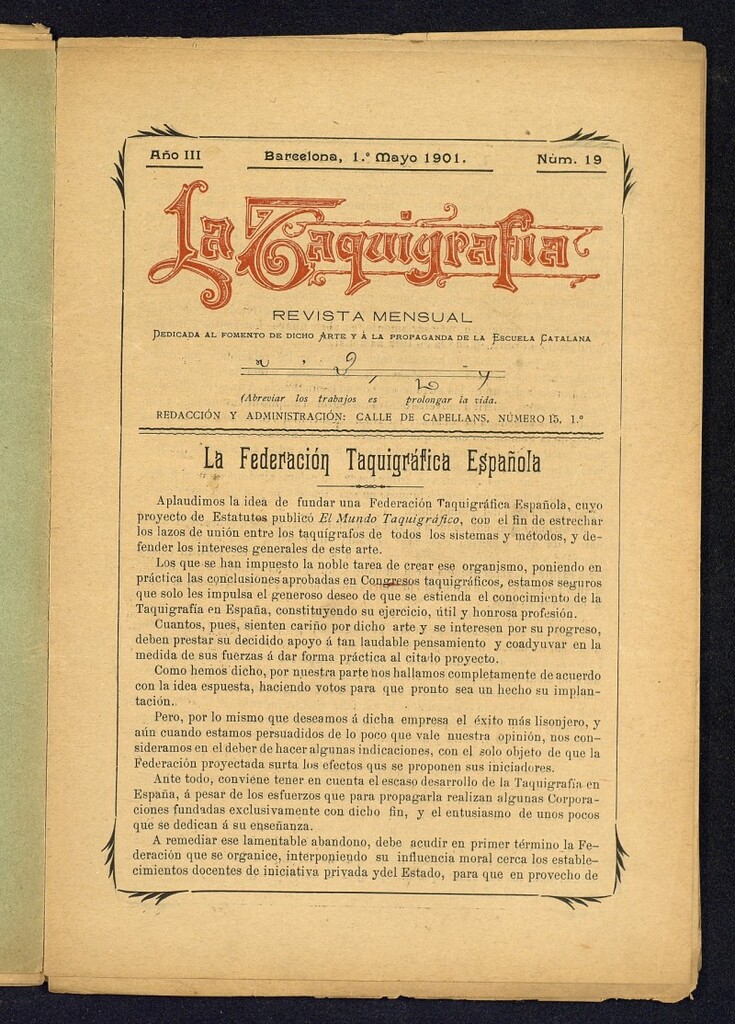 Miniatura de La Taquigrafía. Mayo de 1901, nº 19