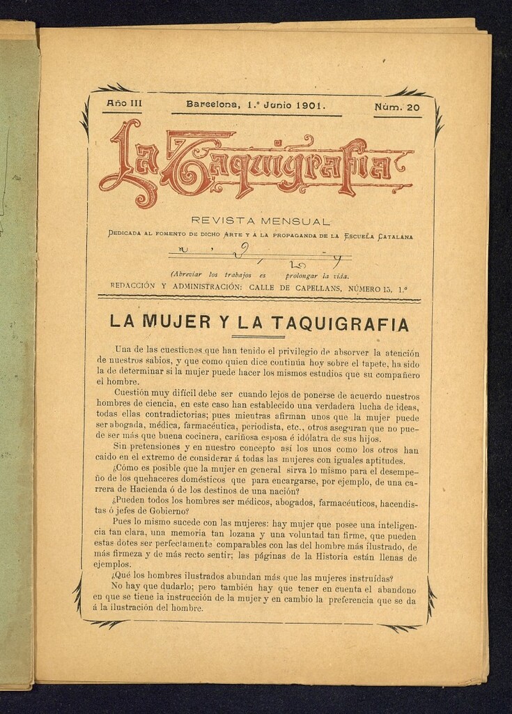 Miniatura de La Taquigrafía. Junio de 1901, nº 20