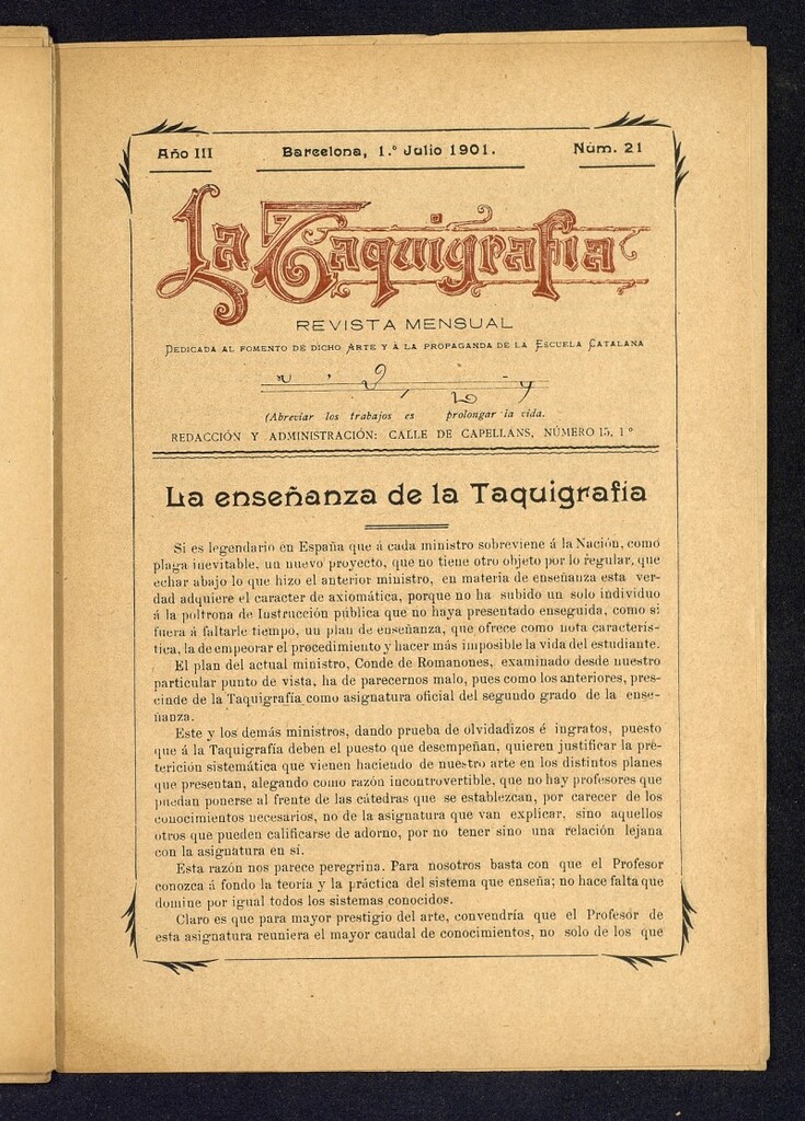 Miniatura de La Taquigrafía. Julio de 1901, nº 21
