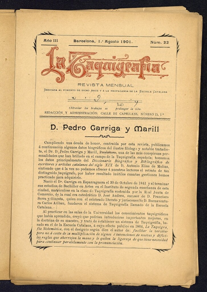 Miniatura de La Taquigrafía. Agosto de 1901, nº 22