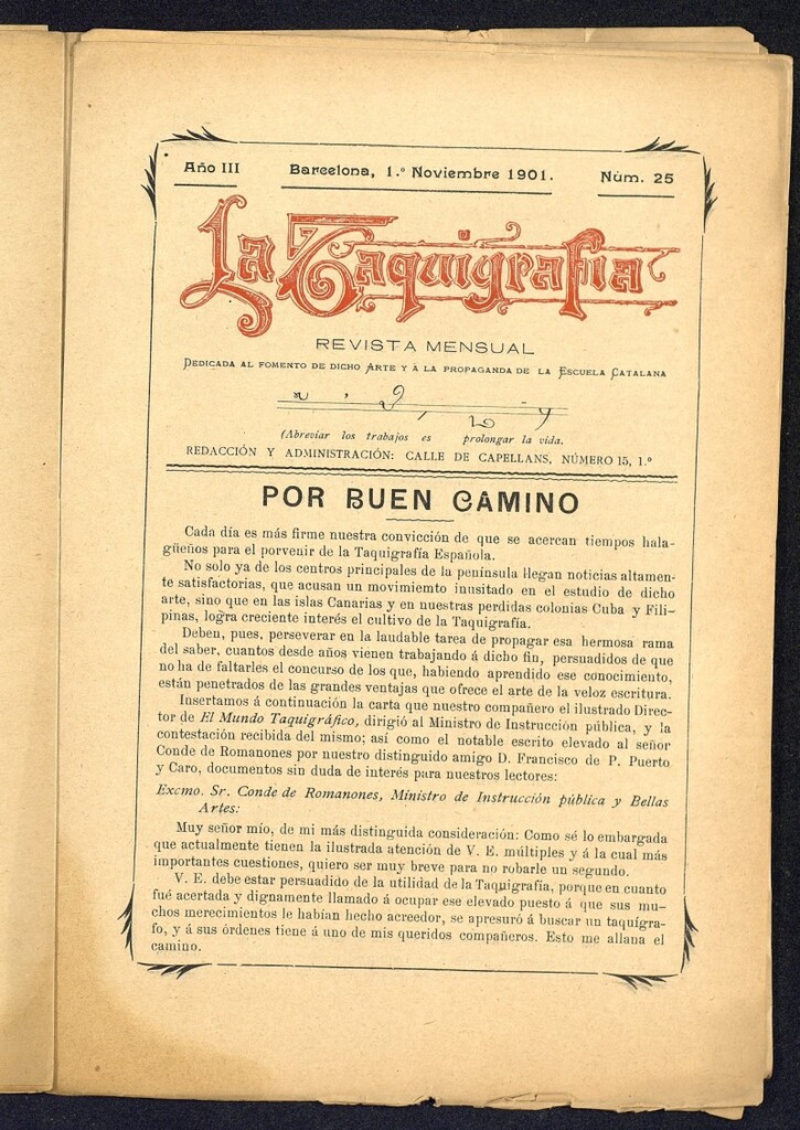 Miniatura de La Taquigrafía. Noviembre de 1901, nº 25