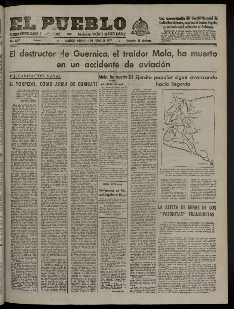 Miniatura de El Pueblo : Diario republicano de Valencia del 4 de junio de 1937, nº 15.286