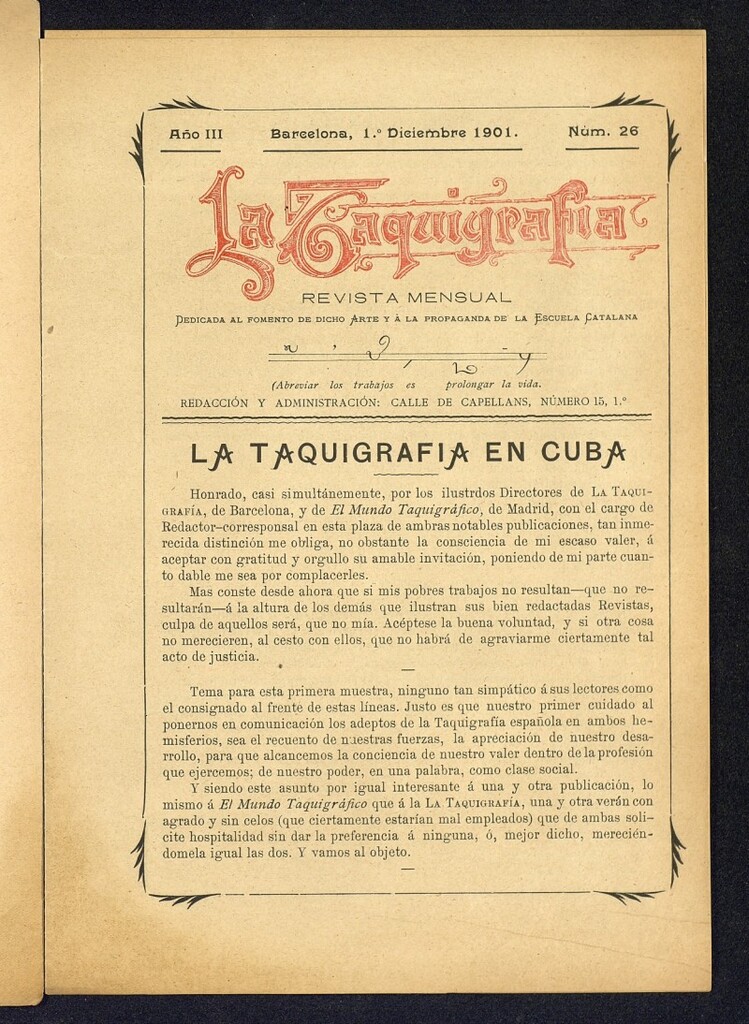 Miniatura de La Taquigrafía. Diciembre de 1901, nº 26