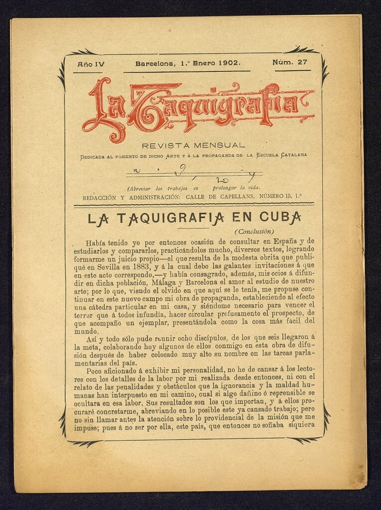 Miniatura de La Taquigrafía. Enero de 1902, nº 27