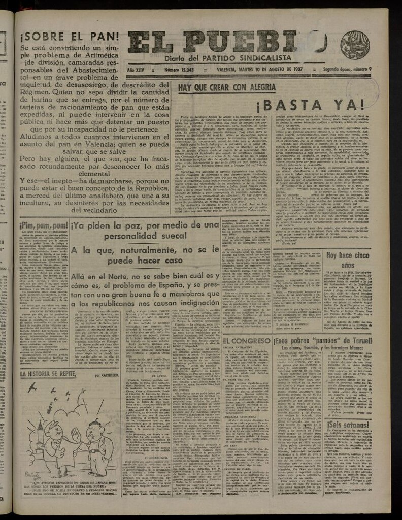Miniatura de El Pueblo : Diario republicano de Valencia del 10 de agosto de 1937, nº 15.343