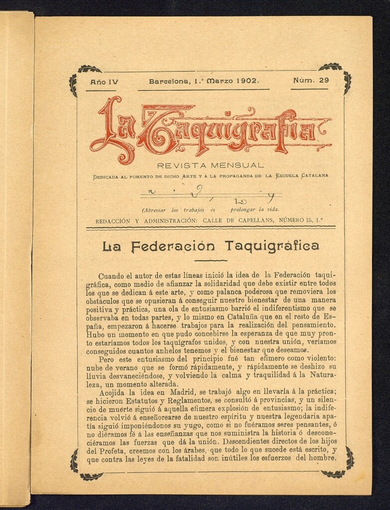 Miniatura de La Taquigrafía. Marzo de 1902, nº 29
