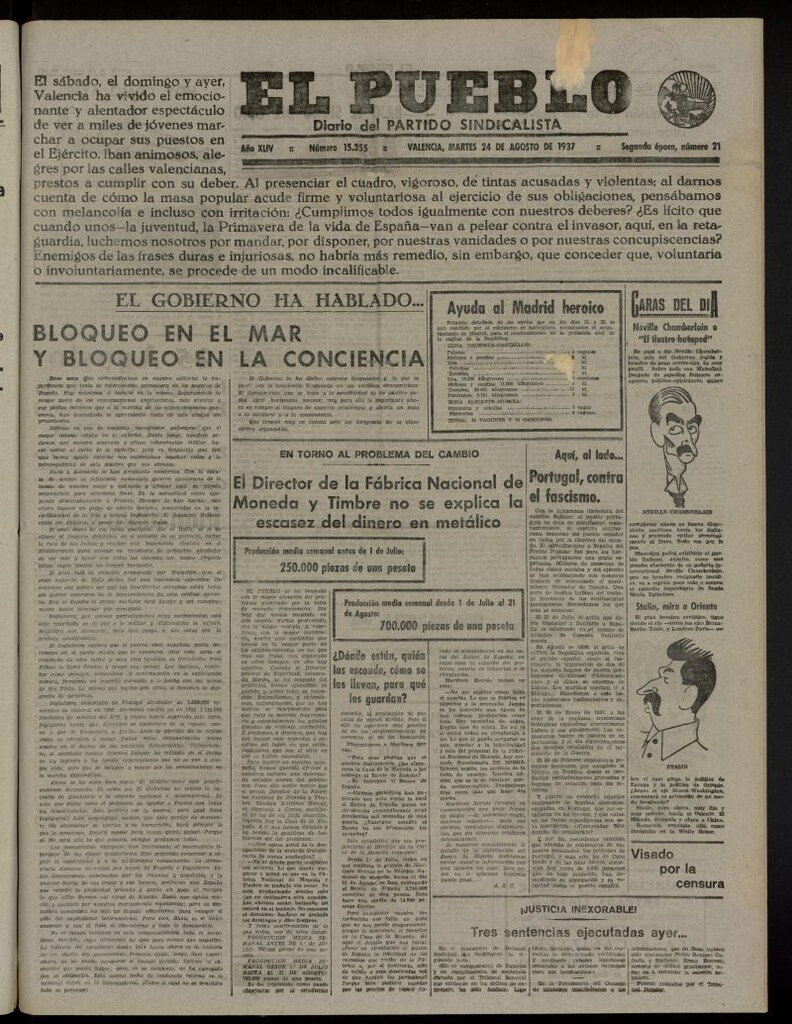 Miniatura de El Pueblo : Diario republicano de Valencia del 24 de agosto de 1937, nº 15.355