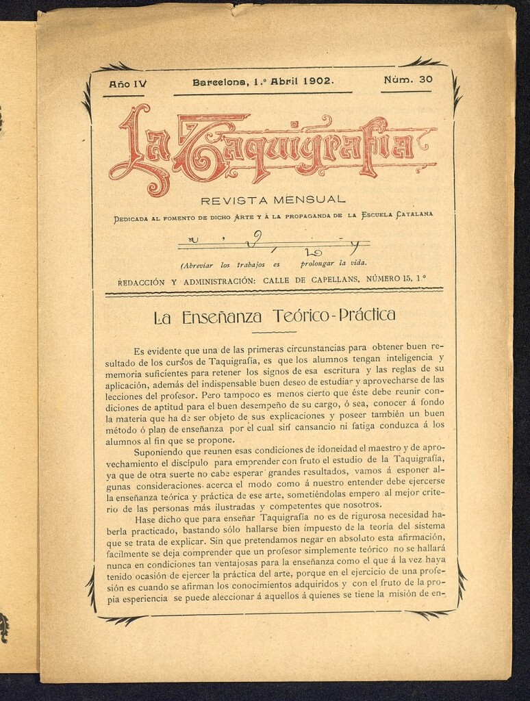 Miniatura de La Taquigrafía. Abril de 1902, nº 30