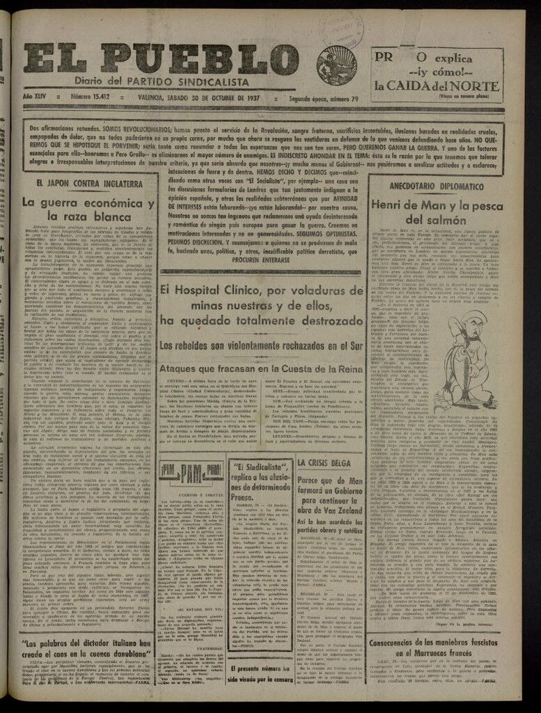 Miniatura de El Pueblo : Diario republicano de Valencia del 30 de octubre de 1937, nº 15.412