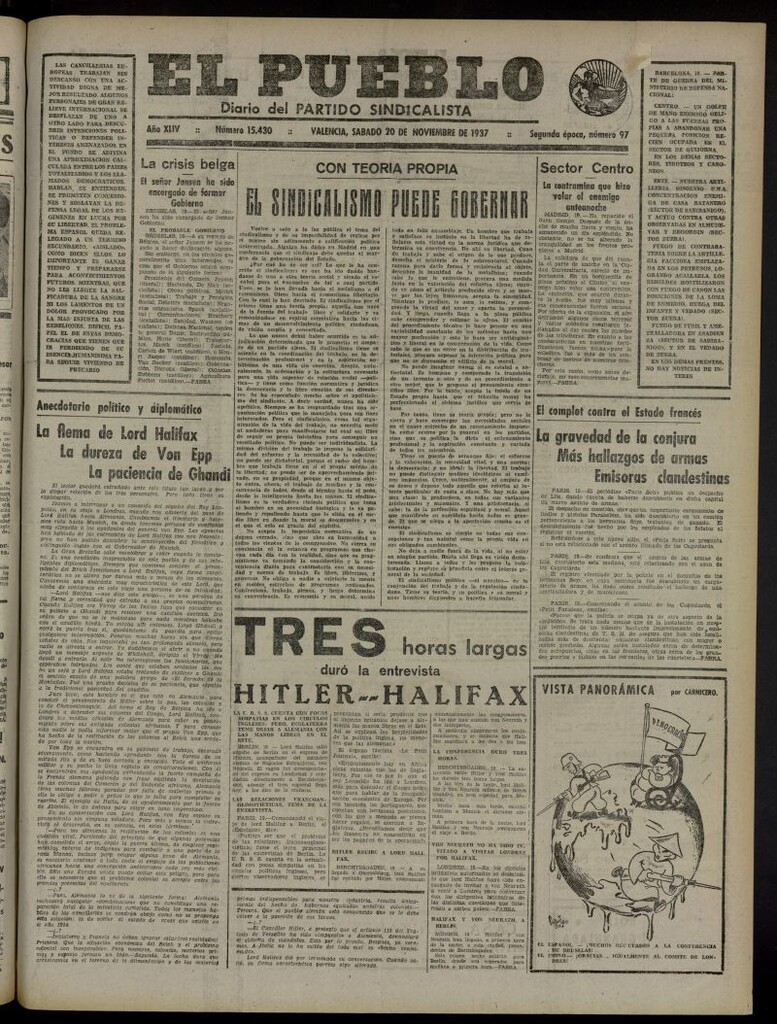 Miniatura de El Pueblo : Diario republicano de Valencia del 20 de noviembre de 1937, nº 15.430