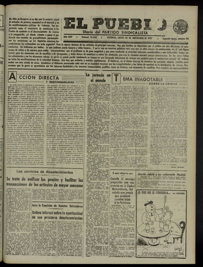 Miniatura de El Pueblo : Diario republicano de Valencia del 25 de noviembre de 1937, nº 15.434