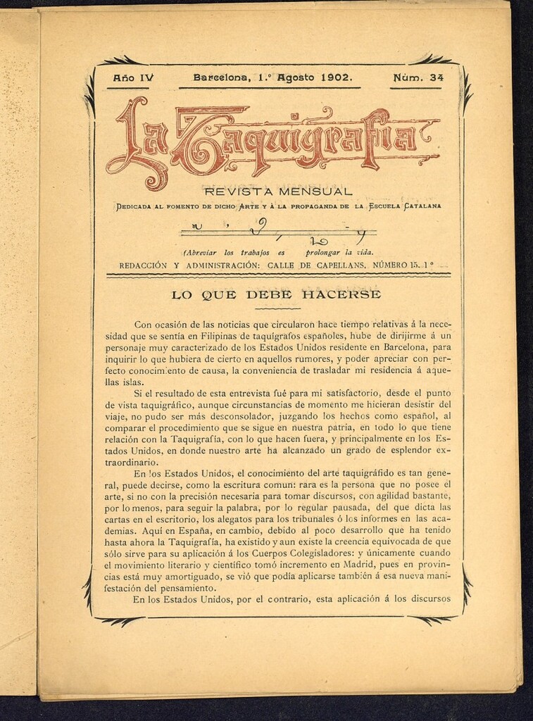 Miniatura de La Taquigrafía. Agosto de 1902, nº 34