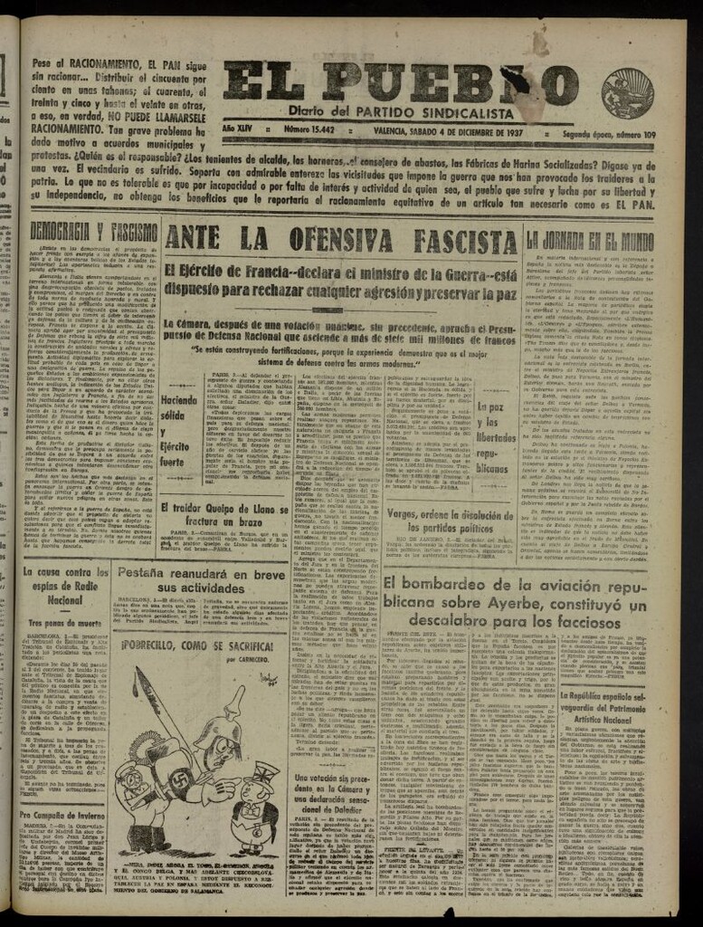 Miniatura de El Pueblo : Diario republicano de Valencia del 4 de diciembre de 1937, nº 15.442