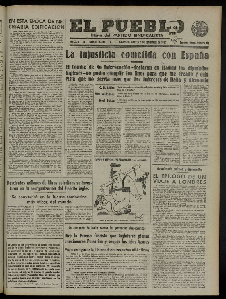 Miniatura de El Pueblo : Diario republicano de Valencia del 7 de diciembre de 1937, nº 15.444